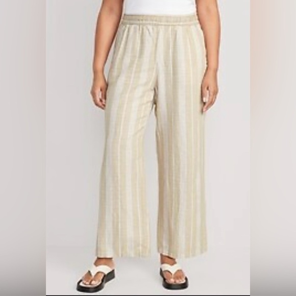 Old Navy High Rise Wide Leg Linen Blend Pull On Pants W/Pockets Womens Medium - Picture 1 of 13